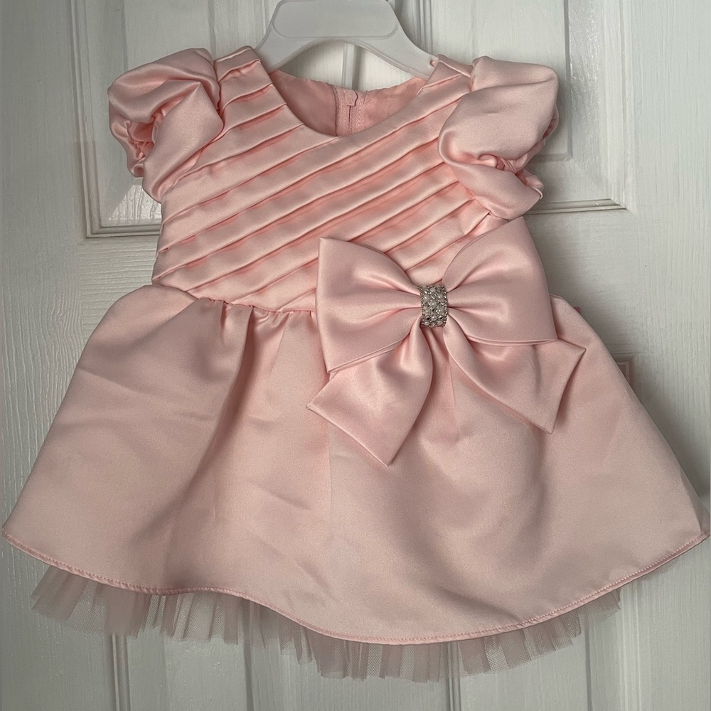 Rare Editions Pink Satin Kids Dress with Bow